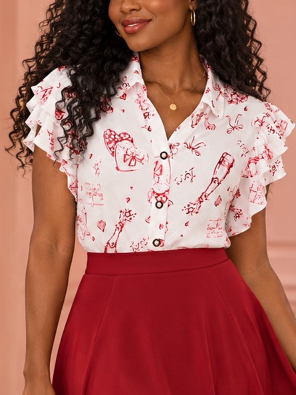 Madison -NWT White Love Print Ruffle Sleeve Top Size Medium